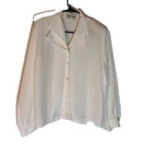 Vintage Jonathan Logan MP White Blouse Corpcore Double Collar Long Sleeve Top